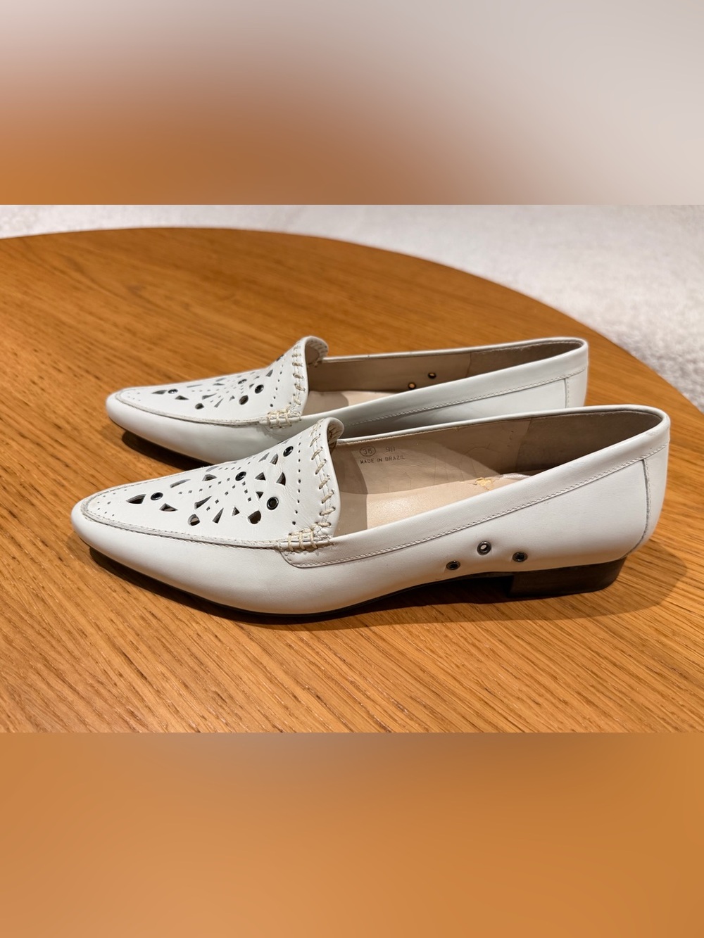Talbots White Laser-Cut Leather Loafers